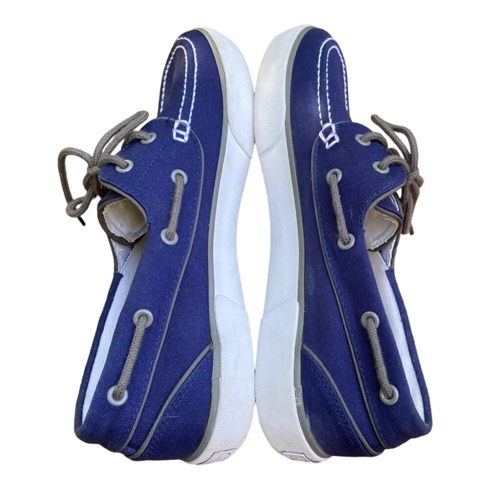 POLO by Ralph Lauren LANDER Men’s 10.5 Boat Shoes Navy Canvas White Trim
